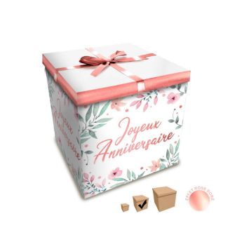 Boîte Cadeau Joyeux Anniversaire - Fleurs - 20 x 20 cm