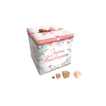Boîte Cadeau Joyeux Anniversaire - Fleurs - 10 x 10 cm