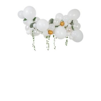 kit arche de 55 ballons or blancs et feuilles tropicales | jourdefete.com