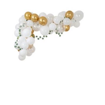 kit arche de 60 ballons blanc et or avec 3 guirlandes d'eucalyptus de 1,90m | jourdefete.com