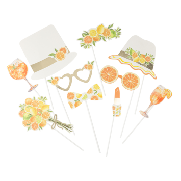 Kit photobooth Fizz Agrume crème, orange et or, 10 pièces | jourdefete.com