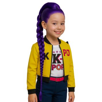 Perruque violette K-pop fille avec longue tresse inspirée de KPop Demon Hunters | jourdefete.com
