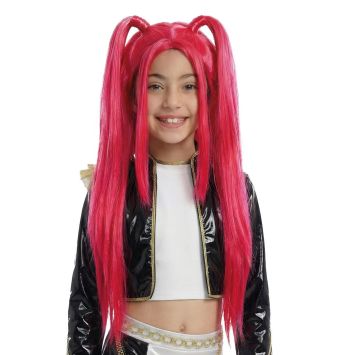 Perruque k-pop rose pour enfant aux longues couettes fuchsia | jourdefete.com