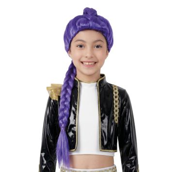 Perruque k-pop violette pour enfant avec une grande natte | jourdefete.com