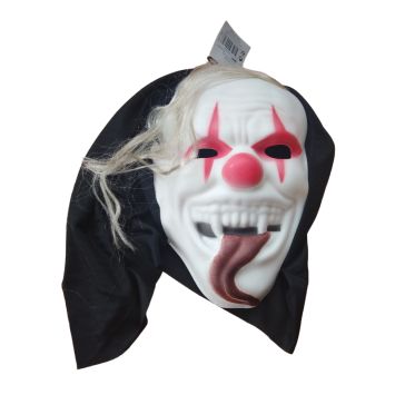 Masque avec capuche - Vampire en Clown Fou avec visage blanc