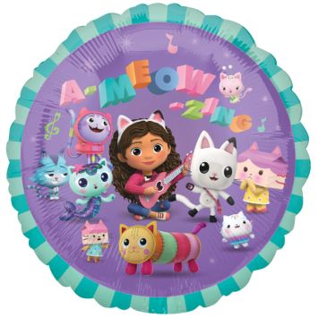 Ballon rond Maison de Gabby 43 cm avec personnages chats et Gabby au centre | jourdefete.com
