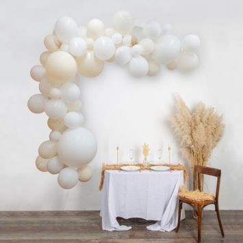 Kit Arche 72 Ballons - La Sublime Blancs Crème et Feuilles de Palme en papier ivoire