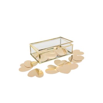 Boîte Livre d'Or Verre et Or + 150 Cœurs Papier Or