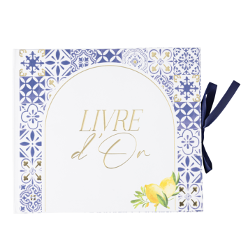 Livre d'or Dolce Vita bleu roi, blanc & or | jourdefete.com