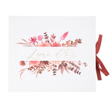 Livre d’or terracotta framboise et or pour messages invités | jourdefete.com