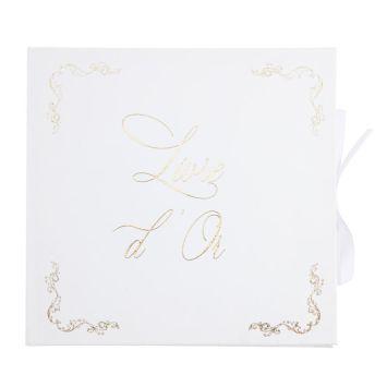 Un livre d'or blanc aux motifs d'armoiries dorés pour votre événement | jourdefete.com