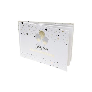 Livre d’or Joyeux Anniversaire blanc et doré pour messages et souvenirs de fête | jourdefete.com