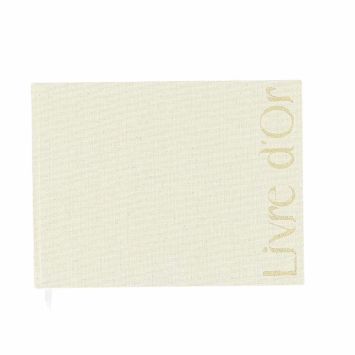 Livre d’or effet lin beige et or pour mariage ou baptême | jourdefete.com