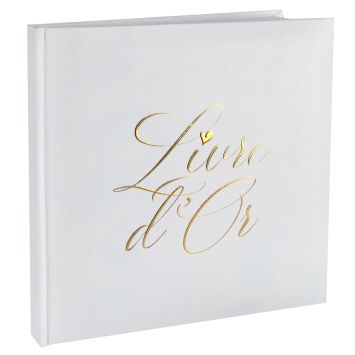 Livre d’or blanc avec inscription dorée élégante | jourdefete.com