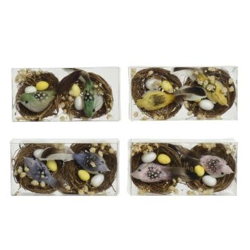 Lot de 2 oiseaux avec nid en rotin pour Pâques - 4 cm - Couleur au choix | jourdefete.com