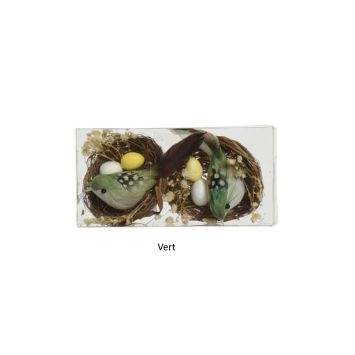 Lot de 2 oiseaux avec nid en rotin pour Pâques - 4 cm - Couleur au choix