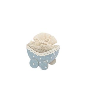 Lot de 4 contenants en lin en forme de landau - 8 x 3 x 10 cm - Bleu Pastel | jourdefete.com
