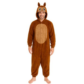 Déguisement homme monstre brun inspiré des Labubu avec capuche et combinaison intégrale | jourdefete.com