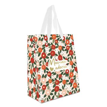Sac cadeau Maman Adorée, emballage fleuri pour maman | jourdefete.com