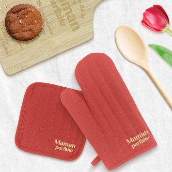Gant et manique en coton "Maman Parfaite" - Collection Maman d'Amour