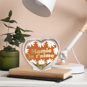 Boule à paillettes en forme de cœur "Mamie je t'aime" - Collection Mamie d'Amour