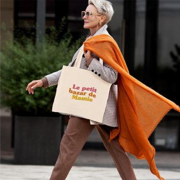Sac cabas en gaze de coton "Le petit bazar de Mamie" - Collection Mamie d'Amour