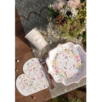 10 Assiettes en carton - Mariage Fleuri - 21 cm