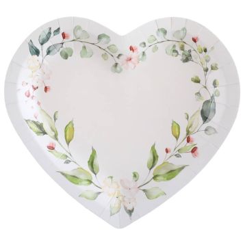 Lot de 10 assiettes en forme de cœur - 22,5 x 20 cm - Mariage Végétal | jourdefete.com