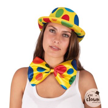 Maxi nœud papillon jaune à pois de clown