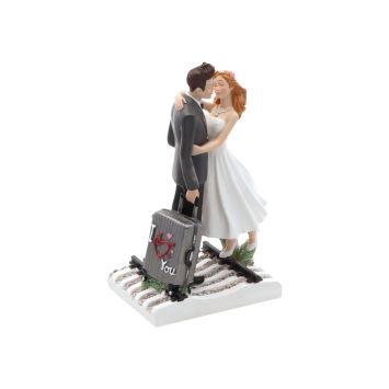 couple de mariés en résine avec valise