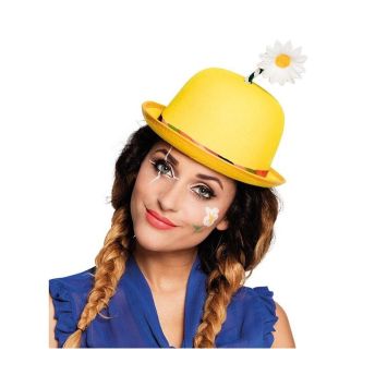 Chapeau Melon de Clown Jaune avec Marguerite