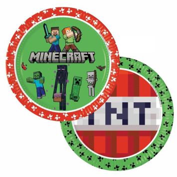 Un superbe anniversaire avec ce lot de 8 assiettes en carton FSC® - 23 cm - Minecraft™ | jourdefete.com