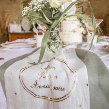 Chemin de Table Gaze de coton - Mon Premier Anniversaire