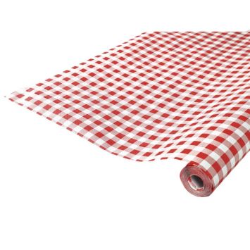 Rouleau de Nappe Damassé - Vichy Rouge - 50 Mètres