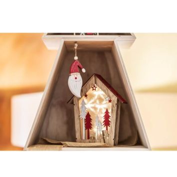 Décoration à poser Noël - Bois - Maison Lumineuse avec Forêt et Biche