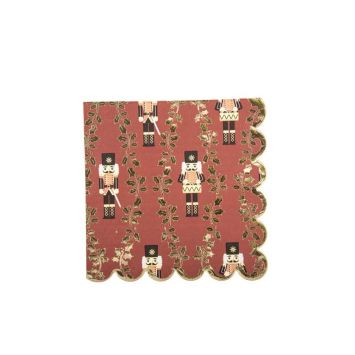 16 Serviettes Casse-Noisette Bordeaux, Noir et Or 3 Plis 33 x 33 cm