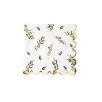 16 Serviettes Tradi Chic Blanc, Rouge, Vert et Or