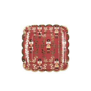 8 Assiettes Casse-Noisette Bordeaux, Noir et Or 23 x 23 cm