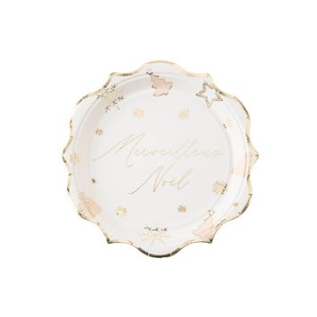 8 Assiettes Merveilleux Noël Pure Christmas Blanc et Or 23 x 23 cm