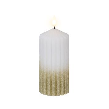 Bougie blanche à paillettes dorées de Noël à LED en cire - 7 x 15 cm