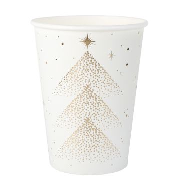 Gobelets en carton blancs décor sapins scintillants dorés Noël | jourdefete.com