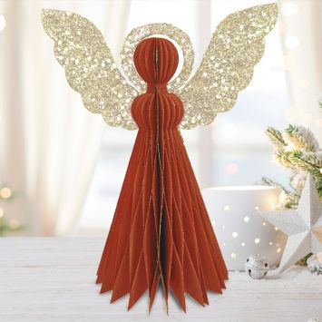 Ange de Noël à paillettes en papier nid d'abeille à poser - 40 cm - Couleur Aléatoire