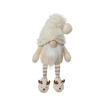 Gnome de Noël blanc cassé avec bonnet et chaussons rennes | jourdefete.com