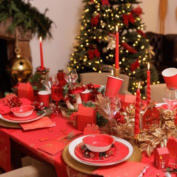 Décoration à poser de Noël - Maison rouge avec étoile en bois laqué sur socle - 12 x 16,5 x 4 cm - Collection Luxury Christmas