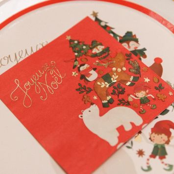 20 serviettes cocktail "Joyeux Noël" en papier - Noël - 24 x 24 cm - Collection Conte de Noël