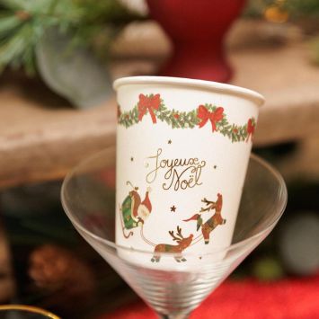 8 gobelets "Joyeux Noël" en carton - Noël - 255 ml - Collection Conte de Noël
