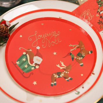 8 assiettes "Joyeux Noël" en carton - Noël - Diamètre 18 cm - Collection Conte de Noël