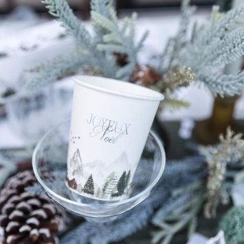 8 gobelets "Joyeux Noël" en carton - Noël - 255 ml - Collection Neige Éternelle