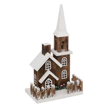 Église givrée de Noël avec clôture à LED - 40 cm