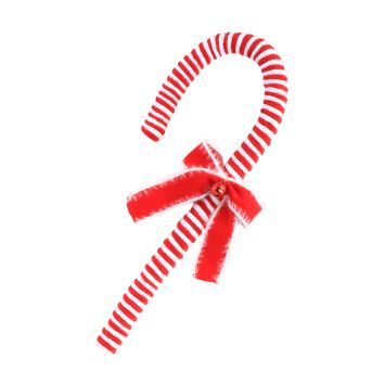 Canne à sucre de Noël en fourrure avec nœud et grelot - 15 x 3 x 42 cm